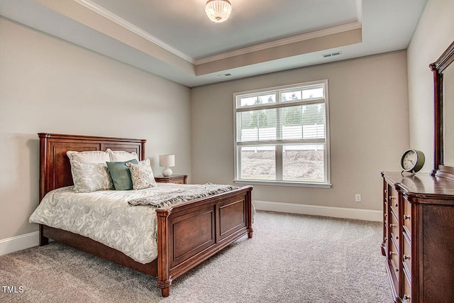 129 Oban Dr, Home, Sanford, NC 27330 - bedroom featuring baseboards, a raised ceiling, visible vents, and light colored carpet