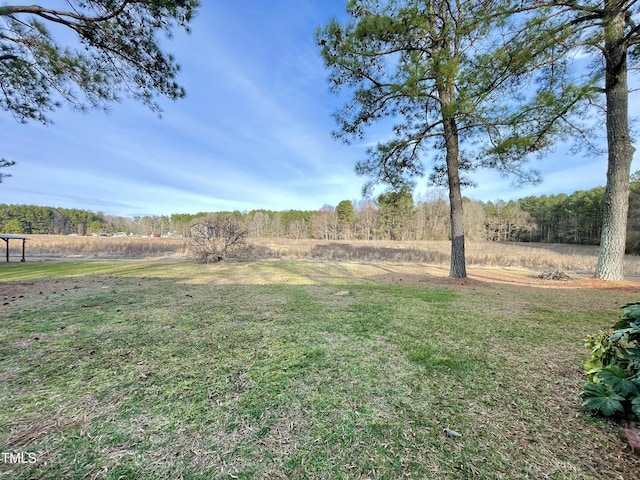 view of yard with a forest view