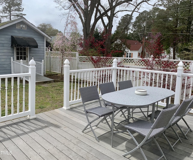 wooden deck featuring outdoor dining area and fence