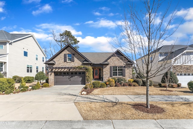 view of front of home featuring an attached garage, concrete driveway, and brick siding