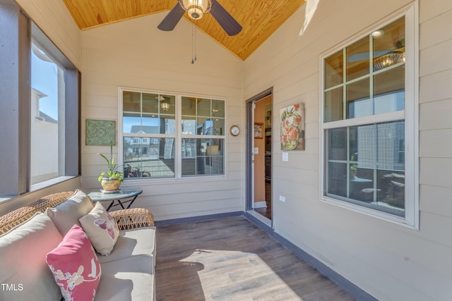 exterior space with ceiling fan and a porch