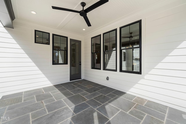 view of patio / terrace featuring a ceiling fan