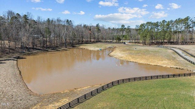 property view of water with a wooded view