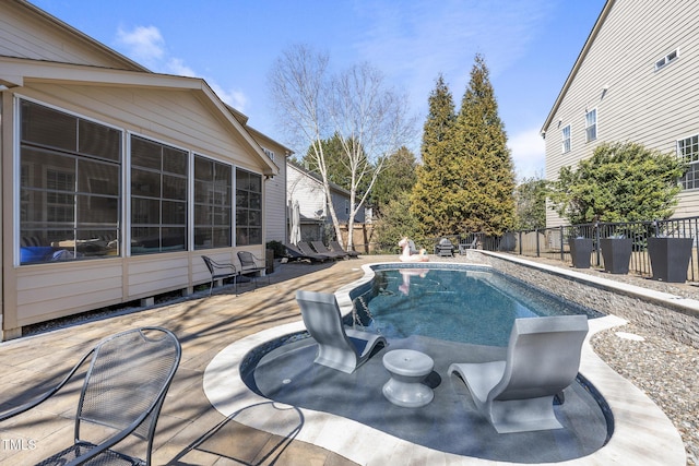 view of swimming pool featuring a fenced in pool and a fenced backyard