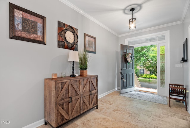 109 Skywater Ln, Holly Springs, NC 27540 - entryway featuring ornamental molding and light stone finish floors