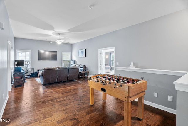 109 Skywater Ln, Holly Springs, NC 27540 - game room featuring hardwood / wood-style flooring and ceiling fan