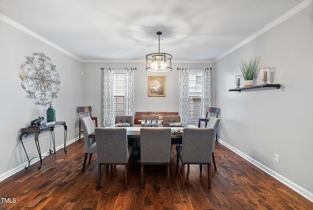 109 Skywater Ln, Holly Springs, NC 27540 - dining room with a chandelier, plenty of natural light, dark wood finished floors, and crown molding
