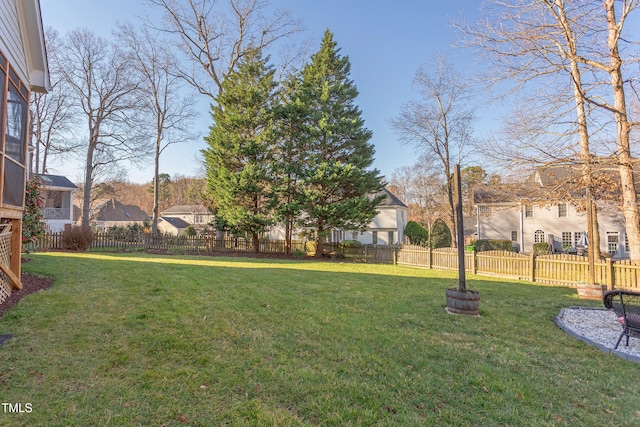 view of yard with a residential view and a fenced backyard