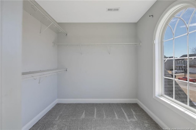 walk in closet with carpet floors and visible vents