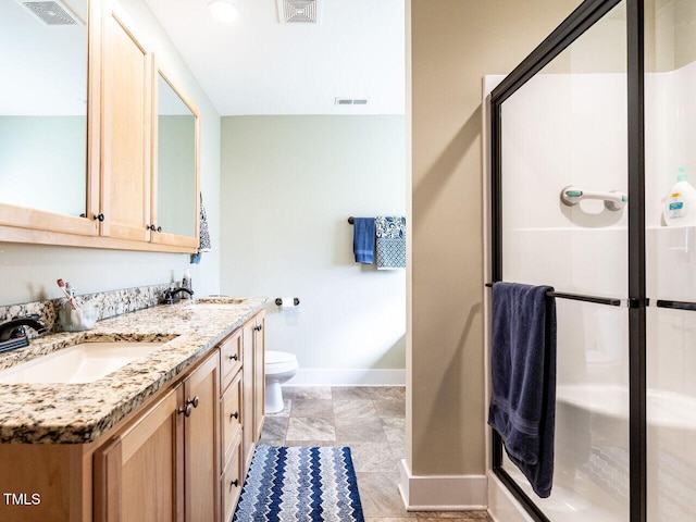 bathroom featuring a sink, visible vents, and a shower stall