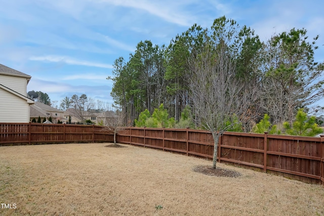 view of yard with a fenced backyard