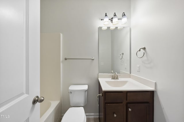 full bath with a washtub, a shower, vanity, and toilet