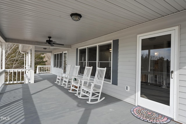 view of patio / terrace featuring covered porch and ceiling fan