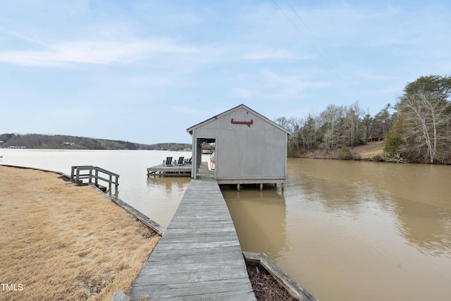 dock area with a water view