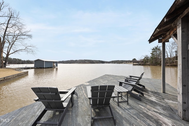 dock area with a water view