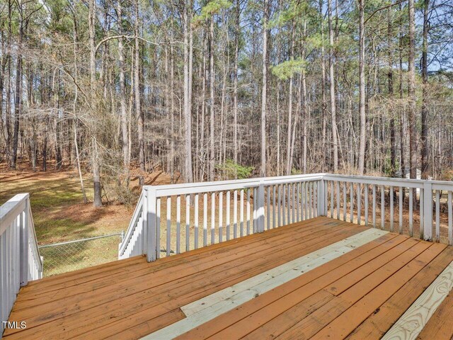 deck with a view of trees