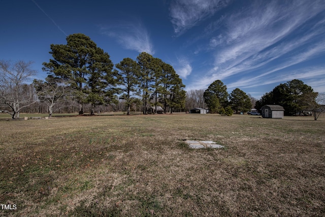 view of yard featuring a shed and an outdoor structure