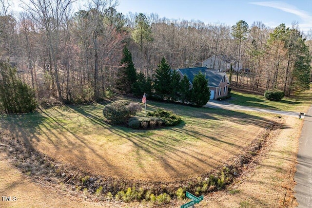 view of yard with a forest view