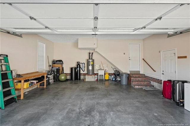 garage featuring water heater