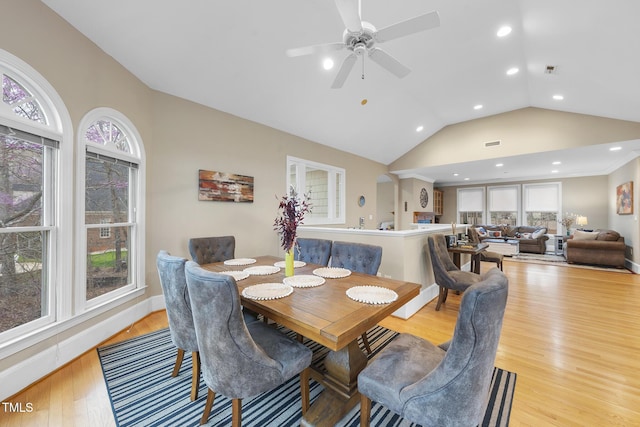 104 Sierra Dr, Chapel Hill, NC 27514 - dining area featuring recessed lighting, lofted ceiling, wood finished floors, and a healthy amount of sunlight