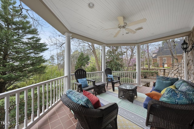 104 Sierra Dr, Chapel Hill, NC 27514 - sunroom with an outdoor living space and a ceiling fan