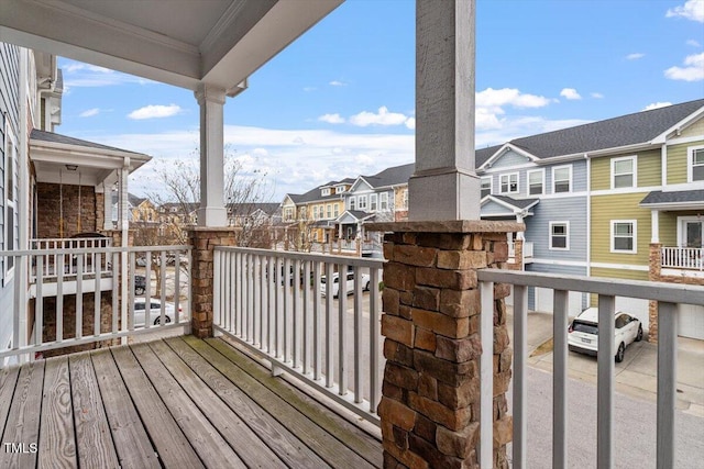 deck with a residential view