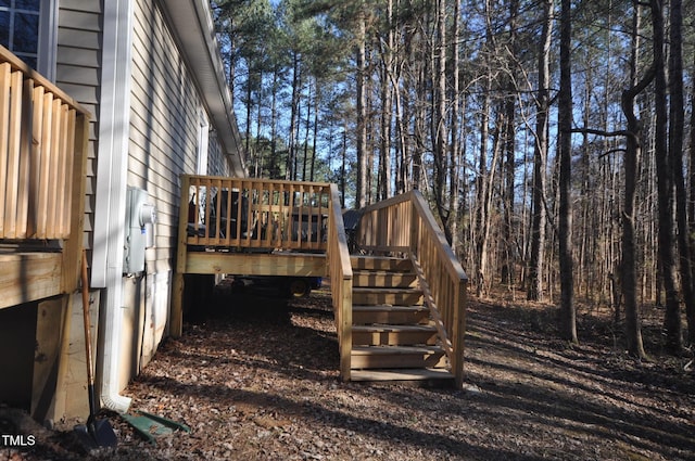 deck featuring stairs