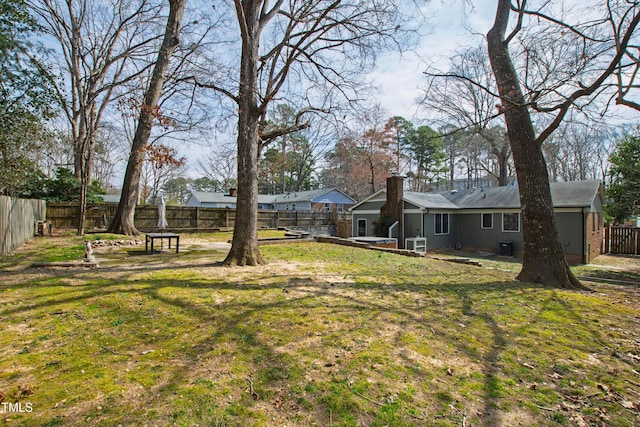 view of yard with a fenced backyard