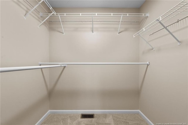 spacious closet with visible vents and carpet flooring