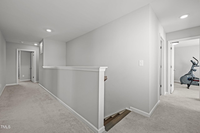350 Arlie Ln, Lillington, NC 27546 - hallway featuring an upstairs landing, carpet flooring, baseboards, and recessed lighting