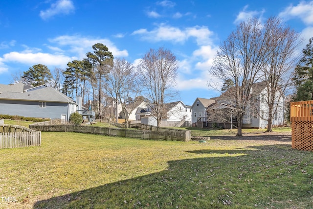 view of yard with fence and a residential view