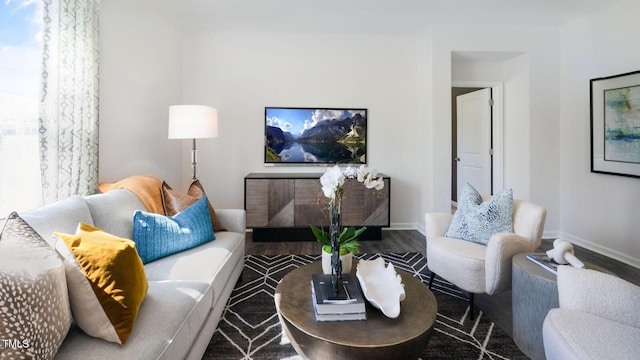 living room featuring baseboards and wood finished floors