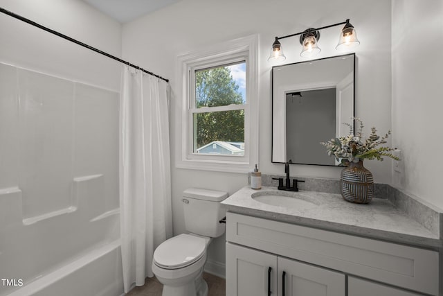 full bathroom featuring vanity, toilet, and shower / bath combo with shower curtain