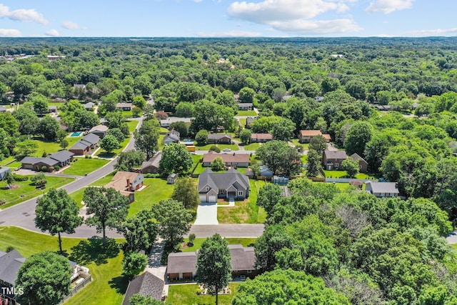 aerial view featuring a residential view and a view of trees