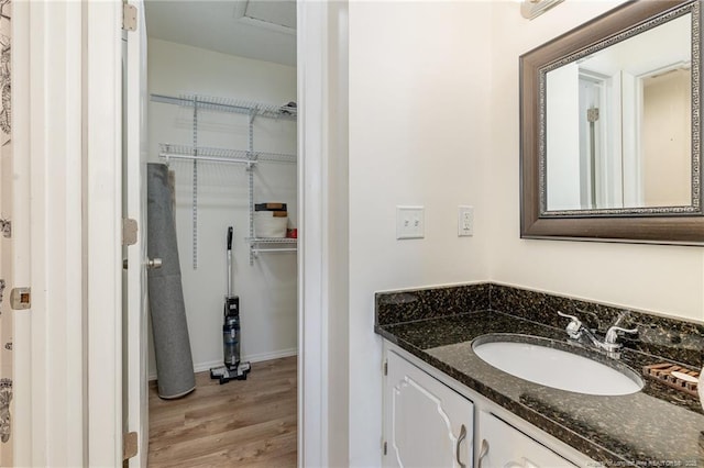 bathroom featuring vanity and wood finished floors