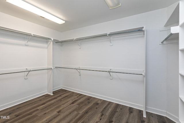 walk in closet featuring dark wood-style flooring