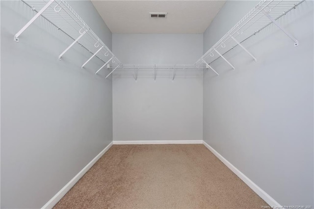 spacious closet with carpet floors and visible vents