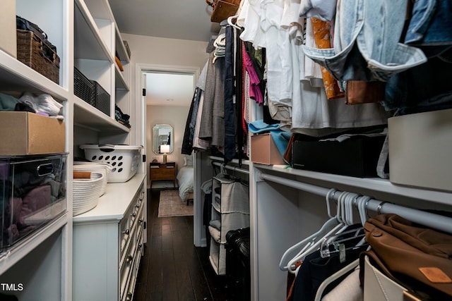 spacious closet with dark wood-style floors