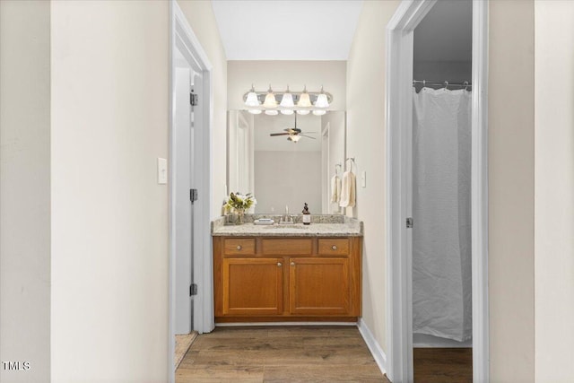 full bathroom with wood finished floors and vanity