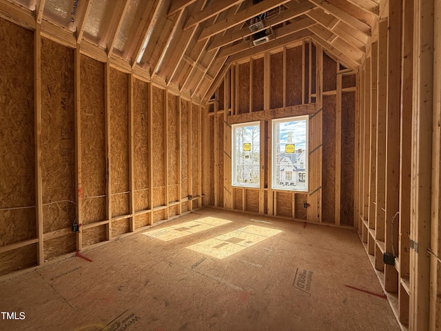 miscellaneous room featuring lofted ceiling