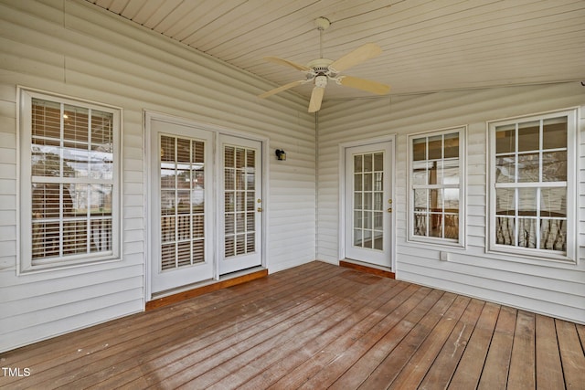 wooden deck with ceiling fan