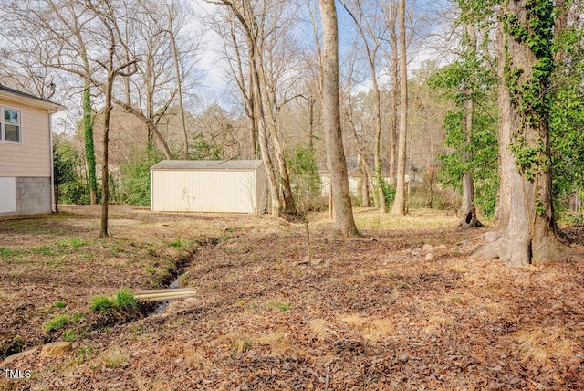 view of yard with a storage shed and an outdoor structure