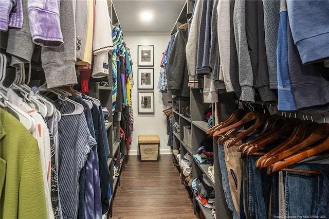 walk in closet with wood finished floors