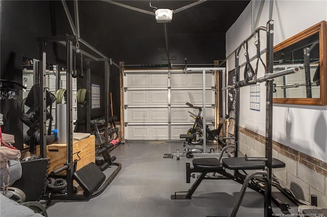 interior space with concrete block wall