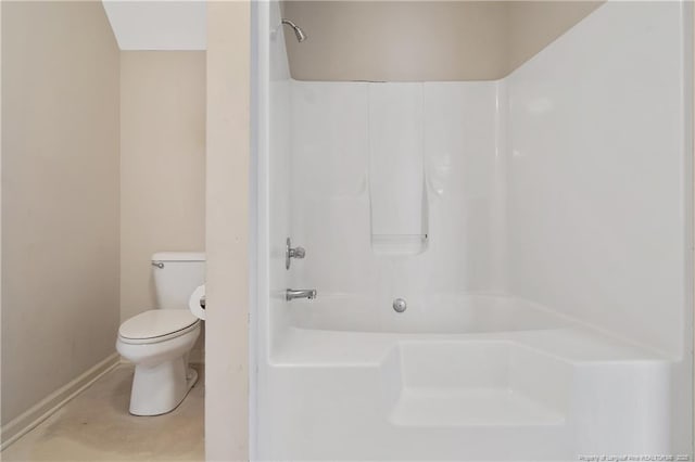 full bathroom with toilet, tile patterned flooring, and baseboards