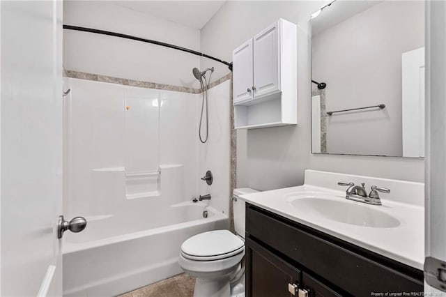 full bath with toilet, washtub / shower combination, and vanity