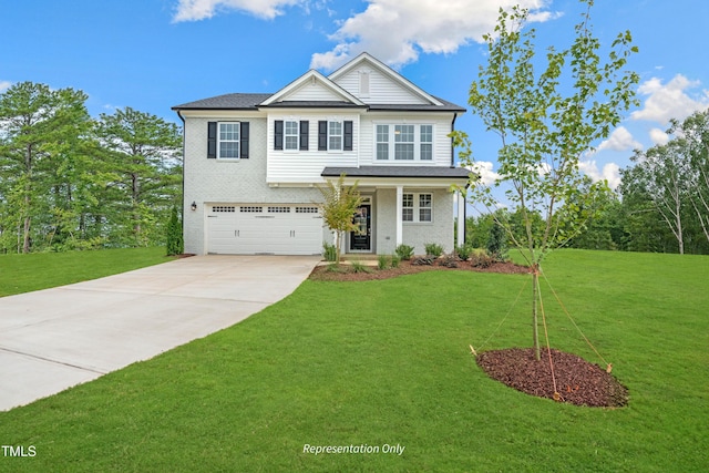 view of front of property with driveway, an attached garage, and a front yard