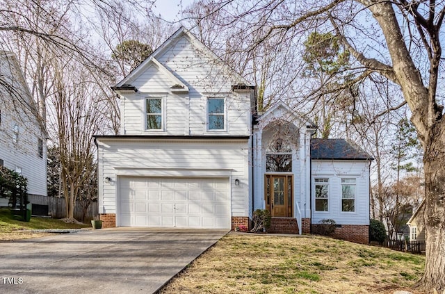 view of front of property featuring crawl space, fence, concrete driveway, and an attached garage