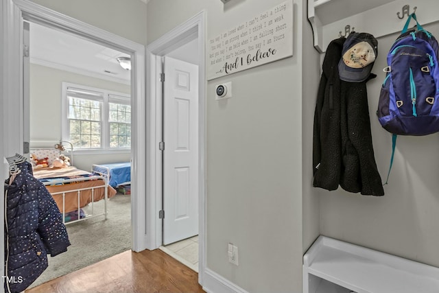 mudroom with crown molding