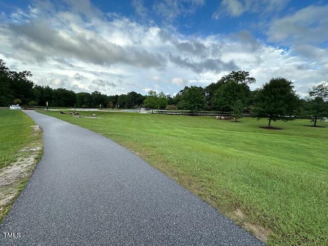 view of property's community with a lawn